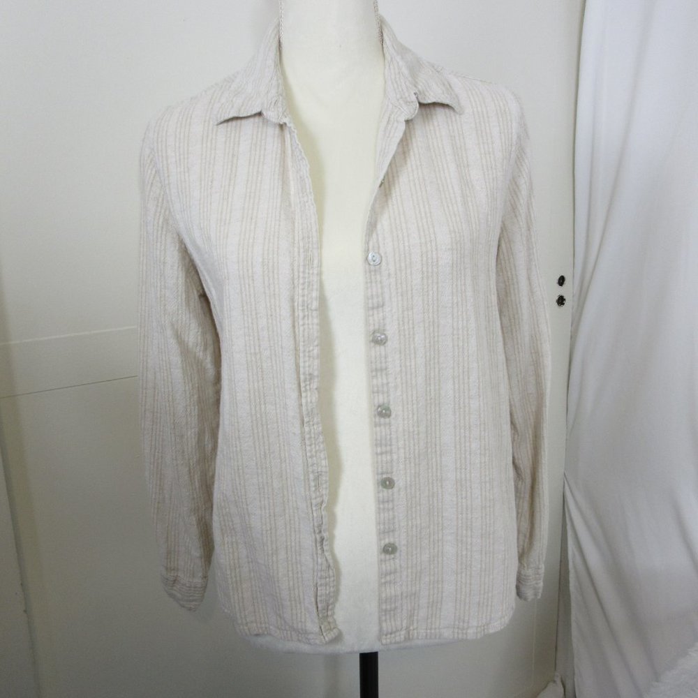 Orvis Long Sleeve Button Down Cream Striped Linen Blend Shirt Size Small - Picture 5 of 10